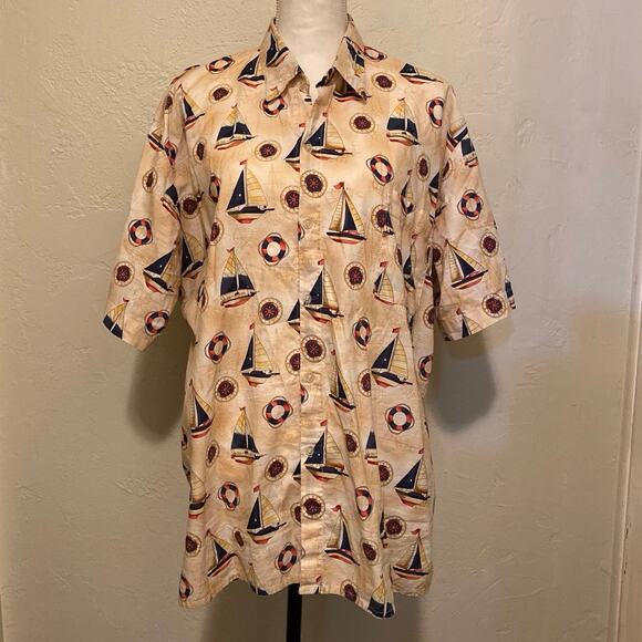 VINTAGE Guayaberass Nautical Button Up Casual Shirt short sleeve unknown size - Picture 1 of 10